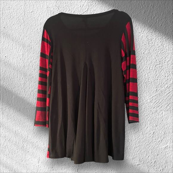 Comfy USA Long Sleeve Tunic Top Size M Abstract Pattern Lagenlook Red Black - Picture 9 of 12